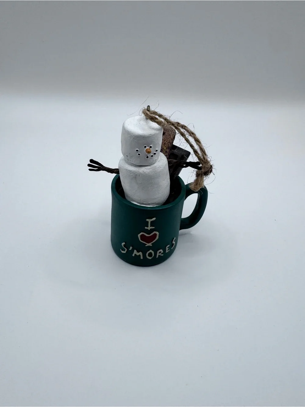 Green 'I ♥ S'mores' Mug with Marshmallow Snowman cabincore Ornament